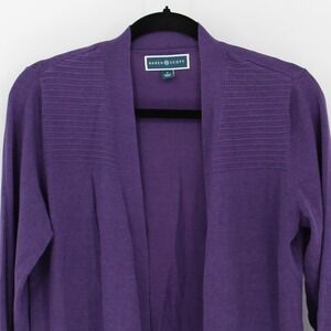 Karen Scott $58 Small Purple Open Front‎ Longline Cotton Blend Cardigan Sweater